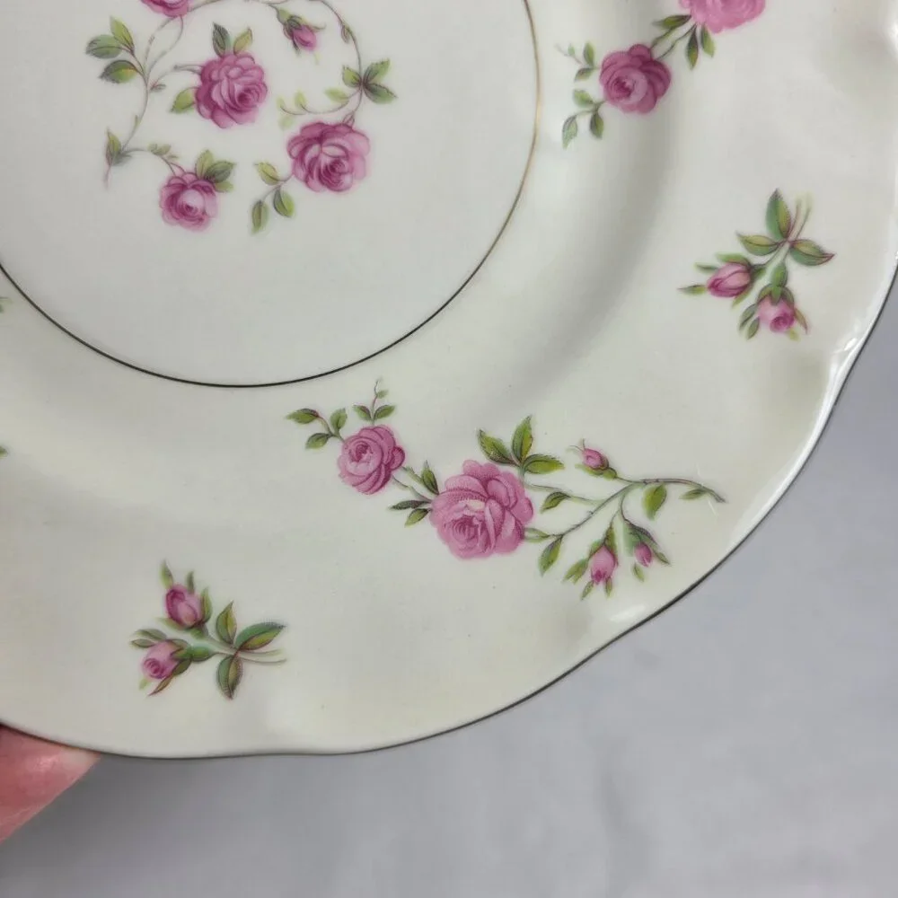 TWO Theodore Haviland Delaware New York Salad Plates Ivory with Pink Roses